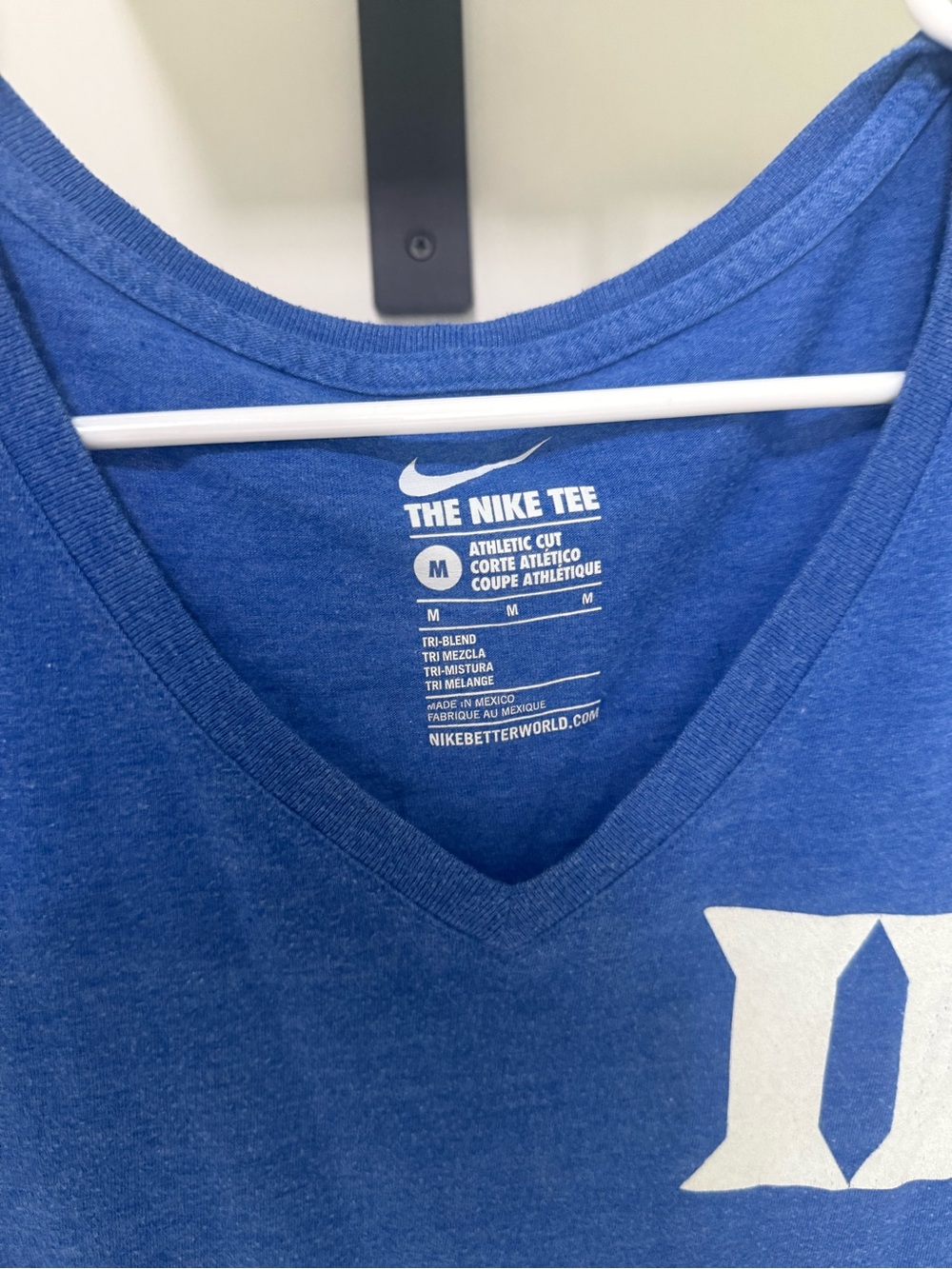 Nike Blue Duke V-Neck Tee with White Duke Logo - Picture 2 of 3